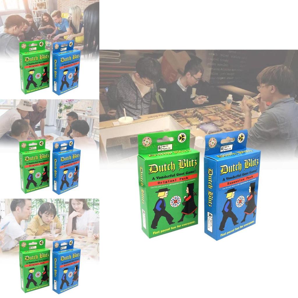 Захватывающая карточная игра Dutch Blitz для семейного веселья с красочными картами синего и зеленого цветов