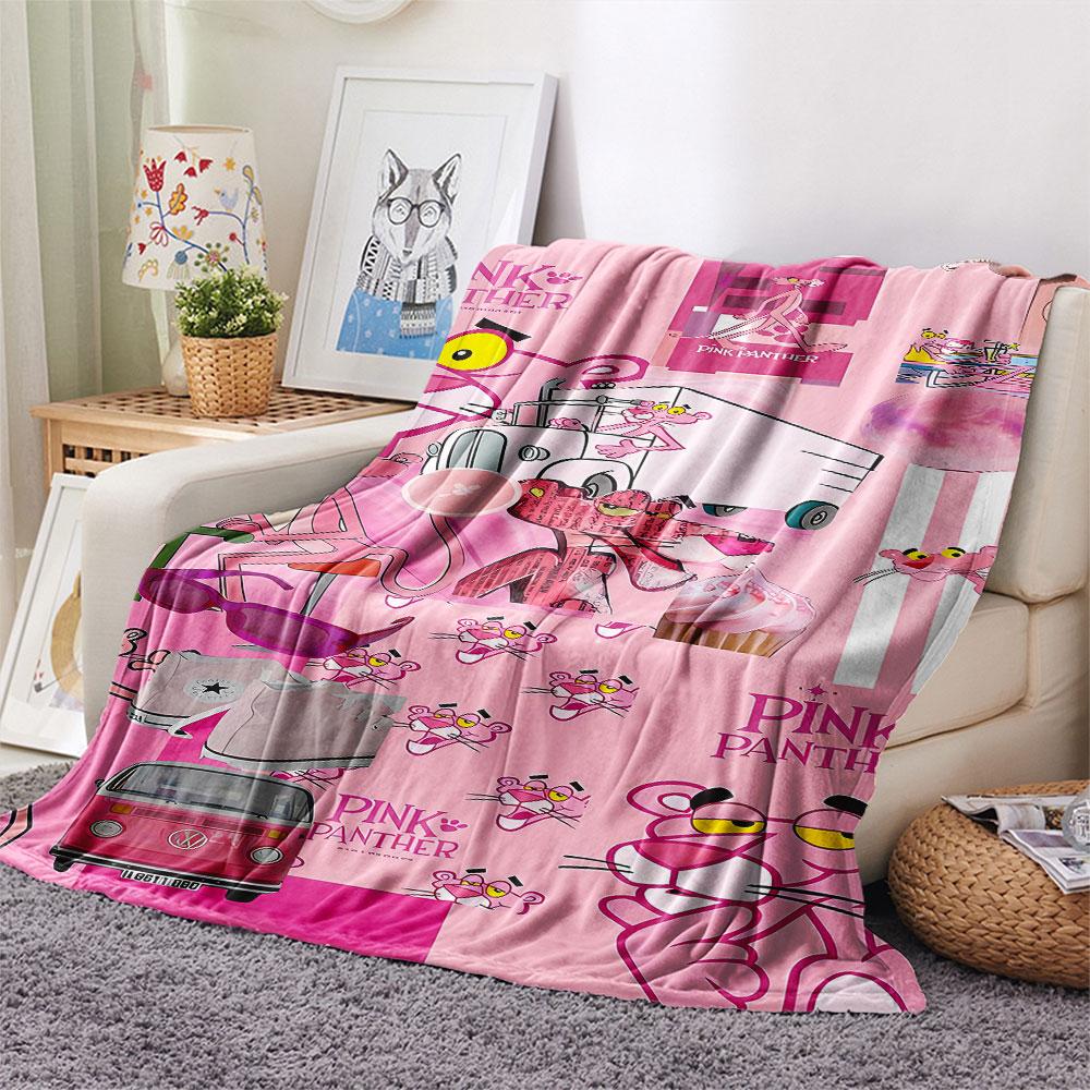 1PC Pink Panther Patterned Flannel Blanket Suitable For All Seasons for Home Decor Warmth and Comfort Gifts Holiday Present