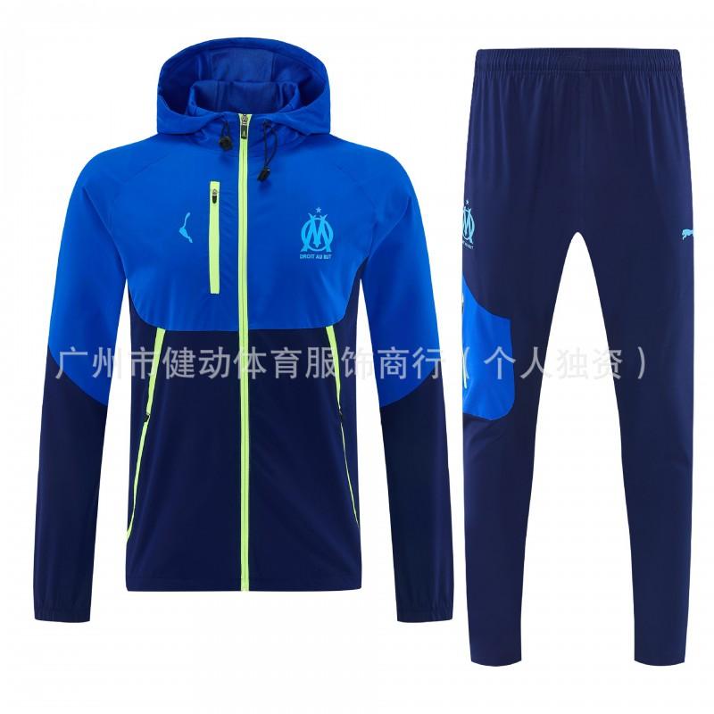 Men Women Long Hooded Windbreaker Training Suit Football Warm-Up Jacket Set Sportswear Soccer Practice Running Gym
