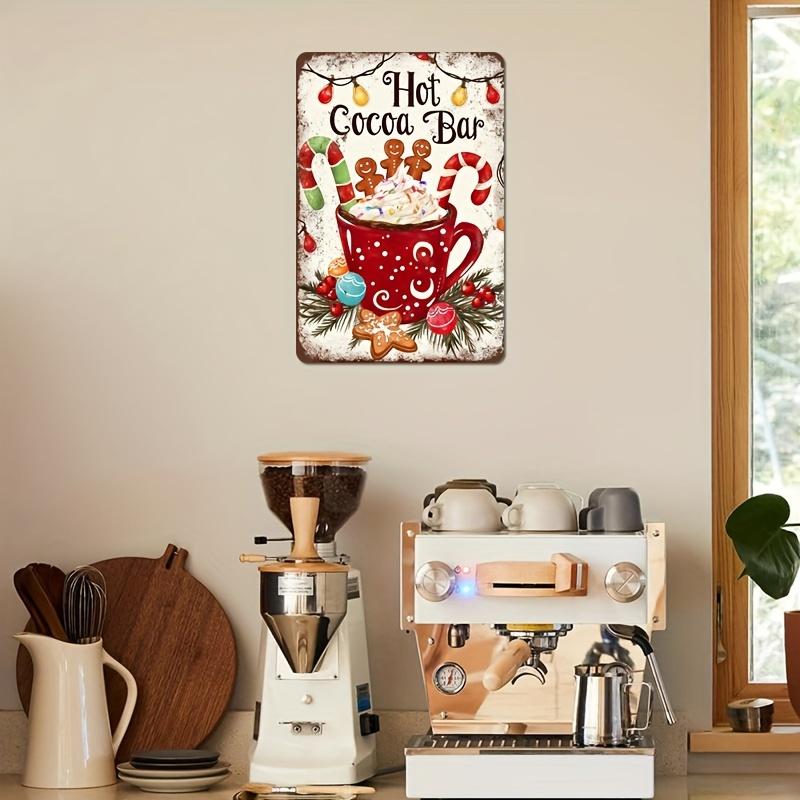 1pc Christmas Hot Cocoa Bar Metal Sign Weather-Resistant Wall Art with Pre-Drilled Holes for Farmhouse, Home, Cafe, Garage Decor