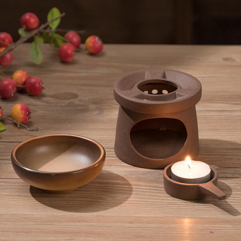 3 in 1 Coarse Pottery Candle Heating Tea Warmer Set Ceramics Japanese Reed Diffuser Essential Oil Furnace Household Home Decor