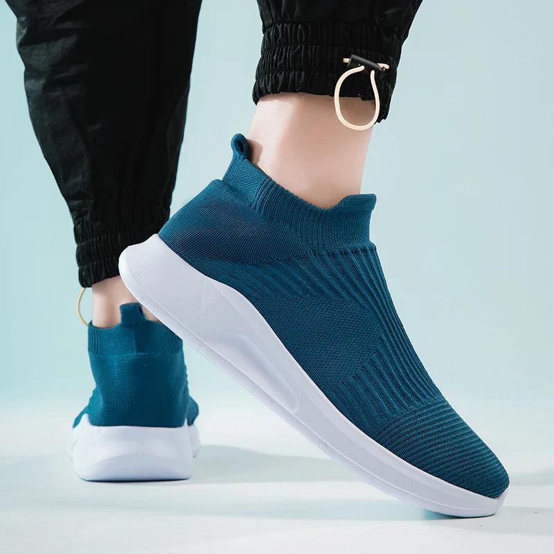 Модная мужская обувь Модные сетчатые носки Обувь для отдыха на открытом воздухе Плоская подошва Противоскользящая дышащая Повседневная спортивная вулканизированная обувь Zapatos Casuales