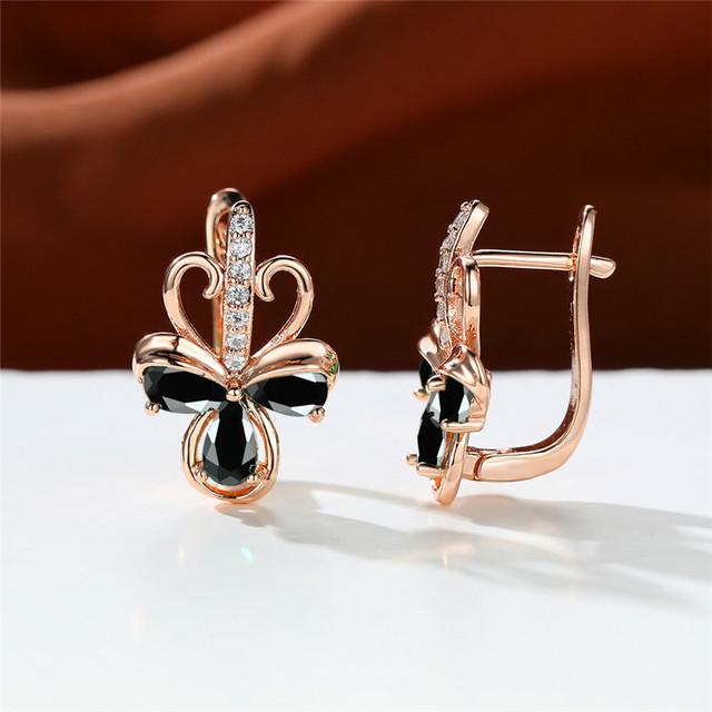 Роскошные женские серьги с радужным цирконием, маленькие серьги-клипсы цвета розового золота для женщин, изящные свадебные серьги с кристаллами и цветами