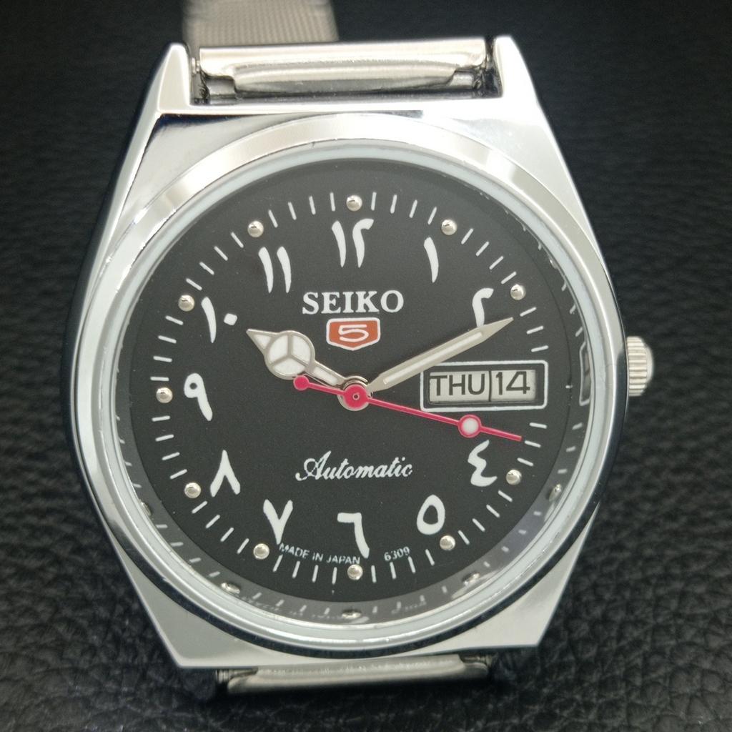 VINTAGE REFURBISHED SEIKO 5 AUTOMATIC 6309A JAPAN MENS BLACK WATCH a442571-1