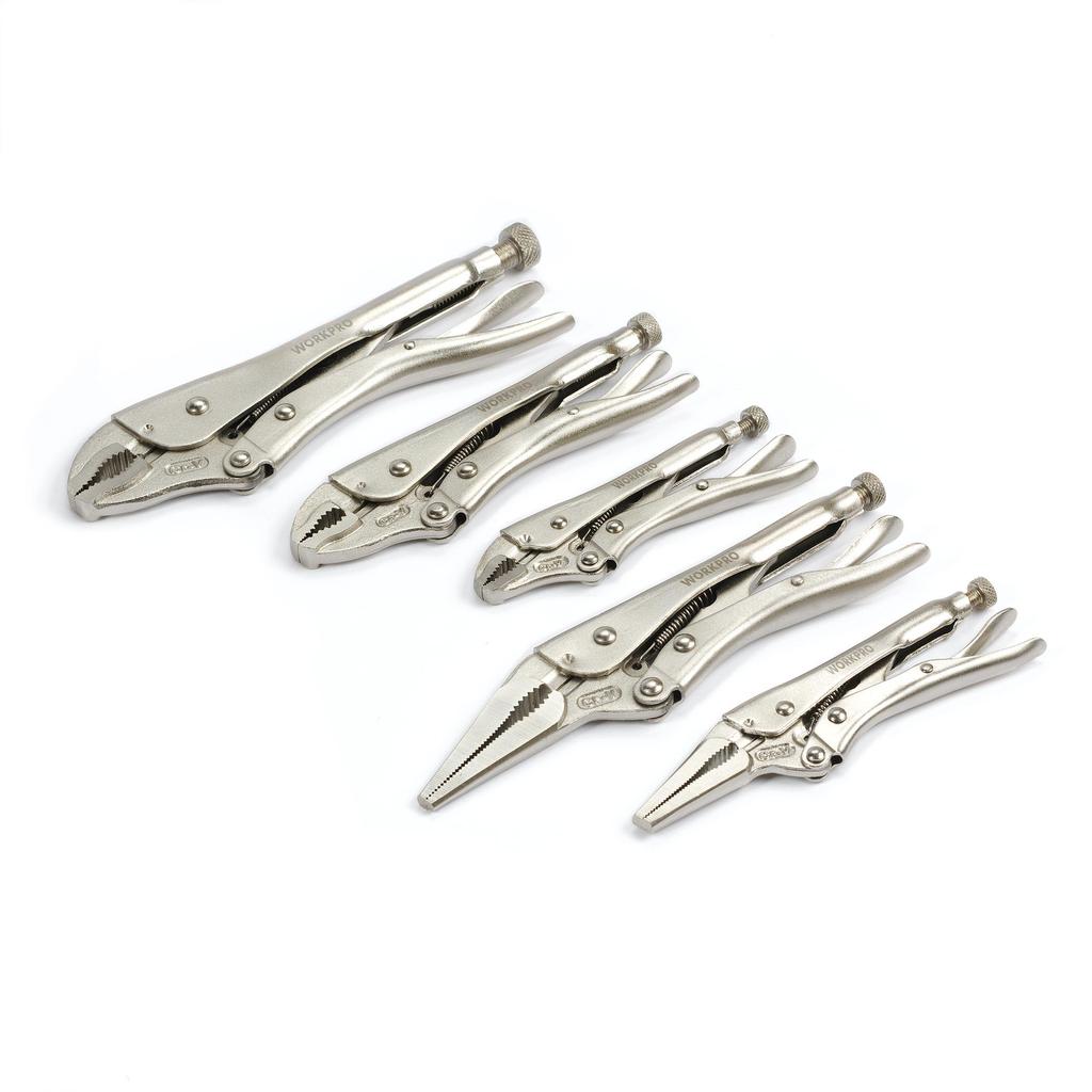 WORKPRO Locking Pliers Set with Curved Jaws and Long Nose 5-Piece