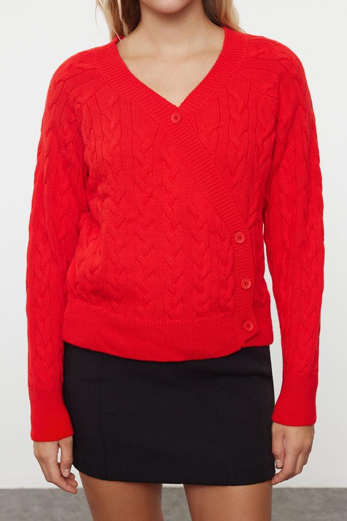 Women's Elegance Style Cardigan Blue Asymmetrical Button Detailed Knitwear Cardigan