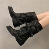 Retro Boots Women's Early Autumn Western Cowboy Booties High Waist Chunky Heel Faionable PU Leather Superfine Fiber