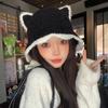 Korean Version Versatile Autumn and Winter New Female Cute Bear Ears Imitation Lamb Wool Bucket Hat Velvet Warm Wave Basin Hat