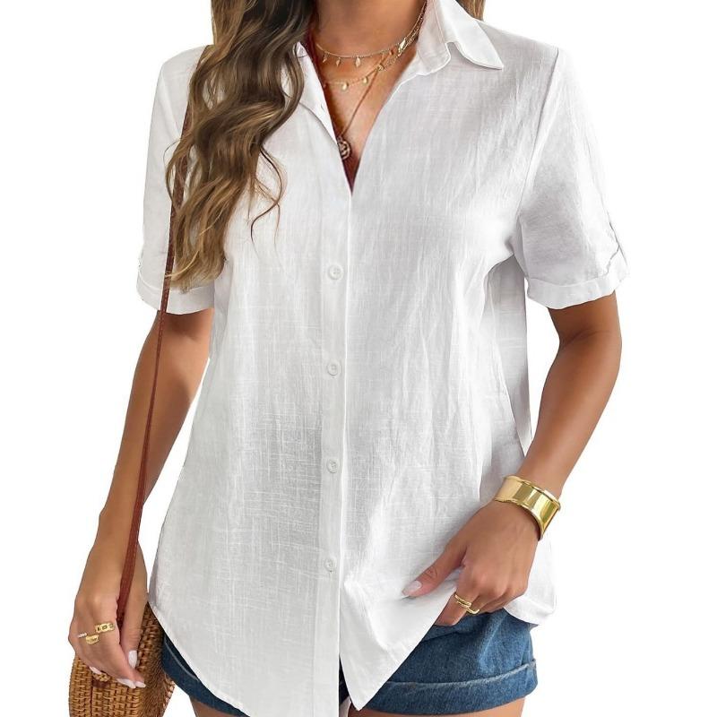 Женская рубашка-кардиган с короткими рукавами из хлопка и льна