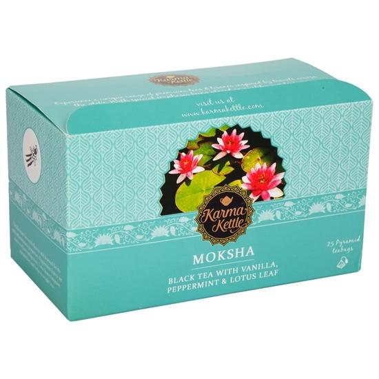 Karma Kettle Мята перечная, ваниль, лист лотоса, натуральный детокс, снятие стресса, ароматерапия Черный чай Мокша, 25 пакетиков-пирамидок, 50 г