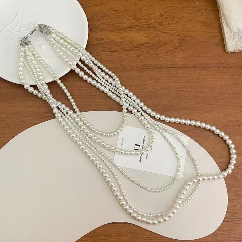 Elegant Luxury Multi Layer Faux Pearl Necklace Layered Fashion Light Luxury Temperament Enhancing Sweater Chain Necklace