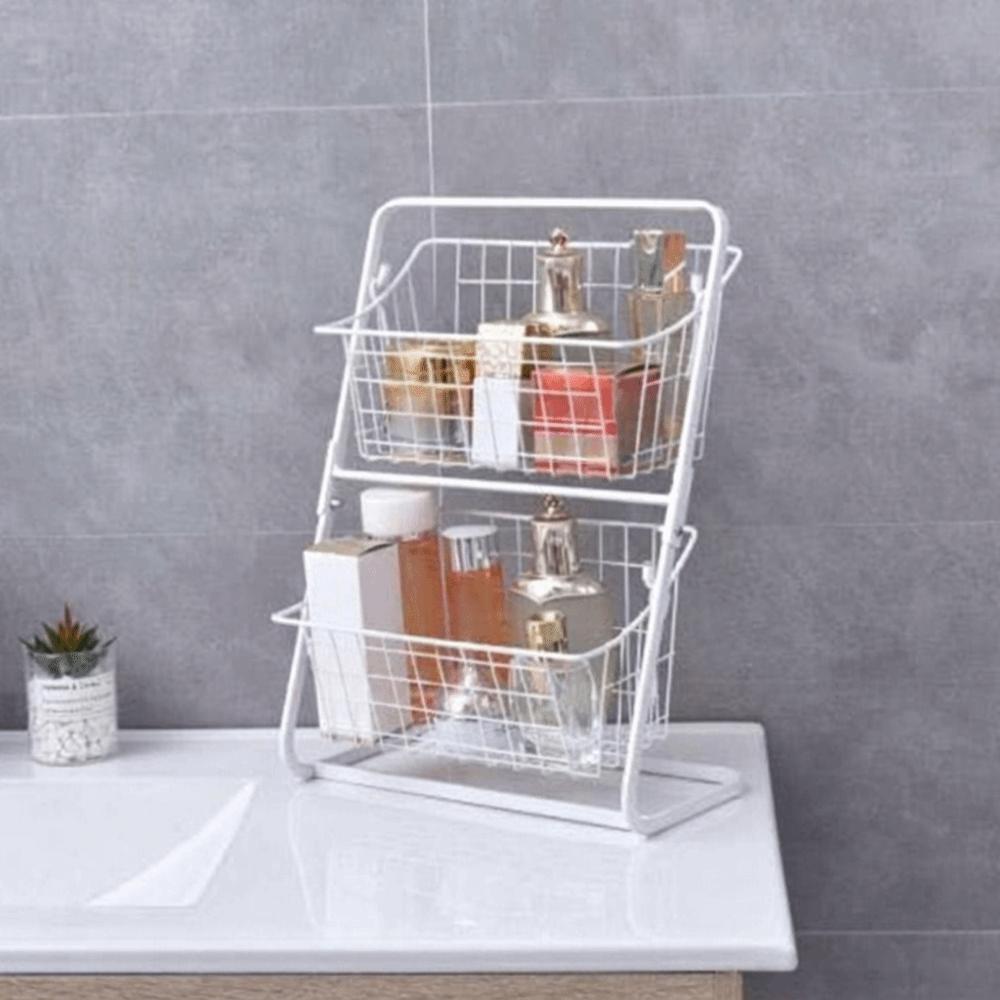 Large Capacity 2-Tier Spice Holder Basket Detachable Snack Storage Rack Living Room