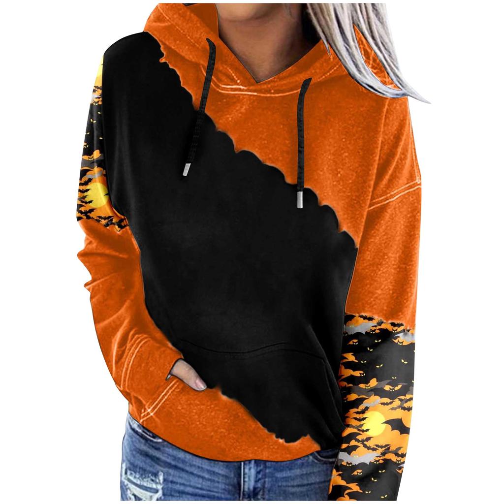 Женский повседневный модный пуловер с длинным рукавом и принтом Хэллоуина с капюшоном