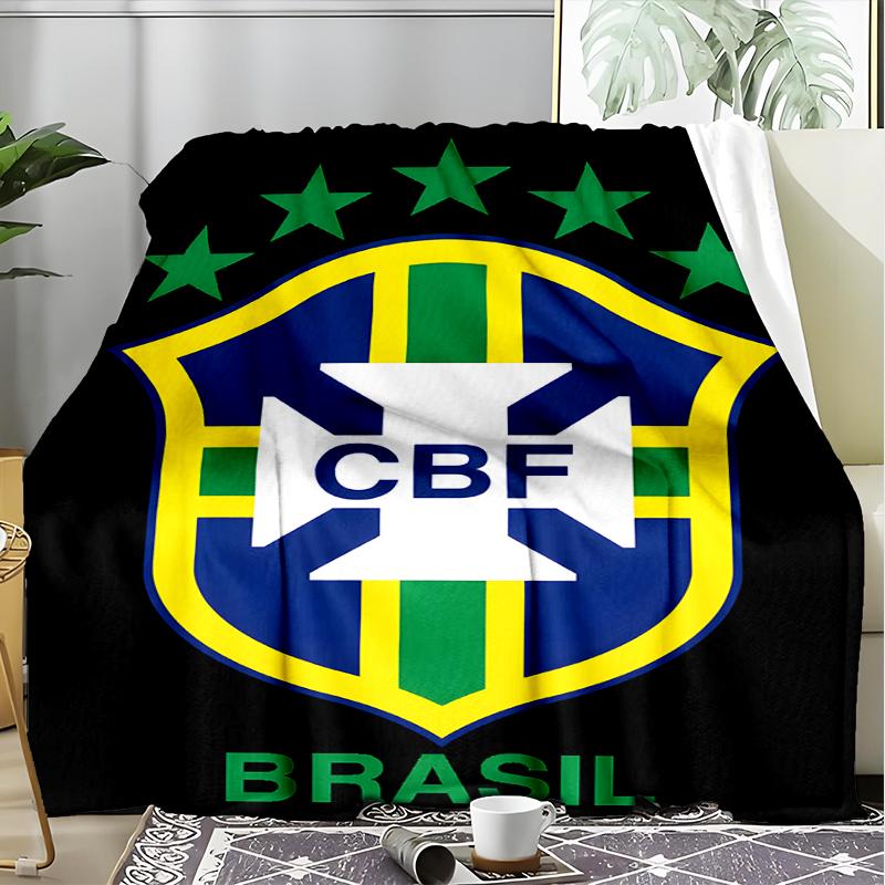 1PC Brazilian Football Federation Printed Soft Flannel Blanket Throw for Adult Bedroom Living Room Sofa Camping Travel Fan gifts Christmas Gifts