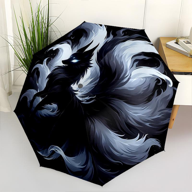 1pc Cool Nine Tailed Fox Pattern Automatic Umbrella is Fashionable and Good-Looking, Suitable for Travel and Daily Use.A029