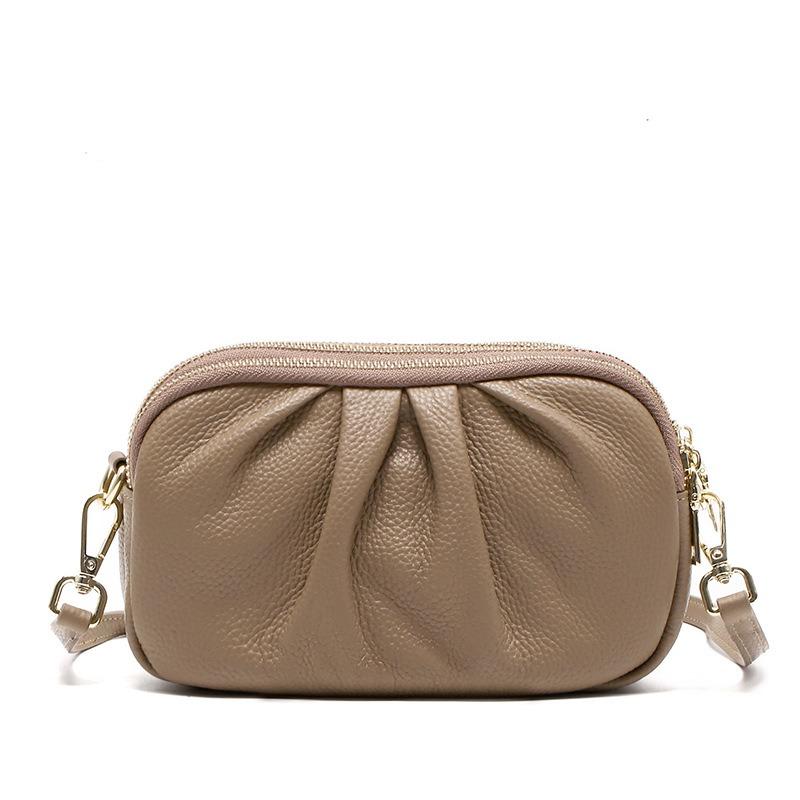 Кожаная женская сумка, высококлассная сумка для мобильного телефона, новый кошелек для мелочи из коровьей кожи первого слоя, трехслойная плиссированная наплечная сумка с молнией.
