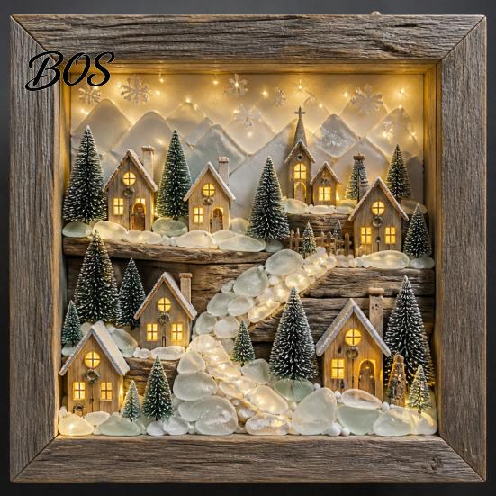 Tabletop Decorative Light Sea Glass Art Painting with LED Light, DIY Mosaic Arts and Craft Kit, Desk Accessory Ocean Themed Beach Kit for Home Office