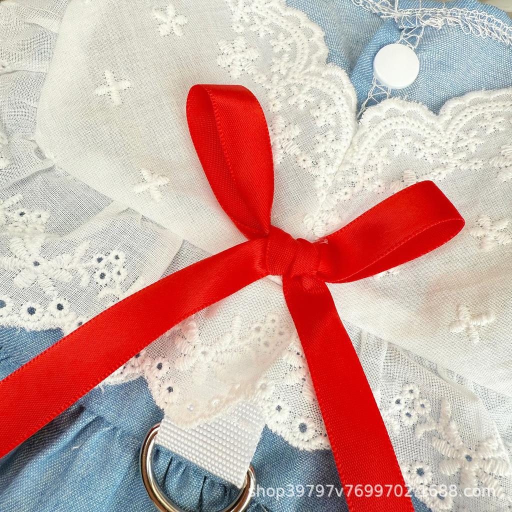 Spring and Summer Denim Lace Princess Skirt Pet Dog Cat Clothes Breathable Skirt Than Bear Dog Skirt