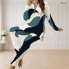 Women Plus Size Black White Printed Half Zip Long Sleeve Longline Top And Fitted Pants Two Piece Set