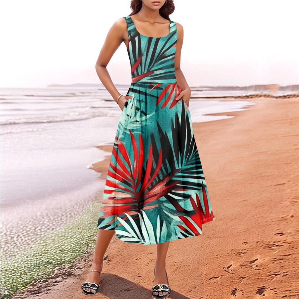 Women's  Summer Spring Casual Floral Sundress Sleeveless Beach Vacation Flowy Boho Tank Midi Dresses