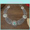 Ethnic Style Simulation Gemstone Decoration Hollow Design Women Metal Necklace For Gift And Commemoration
