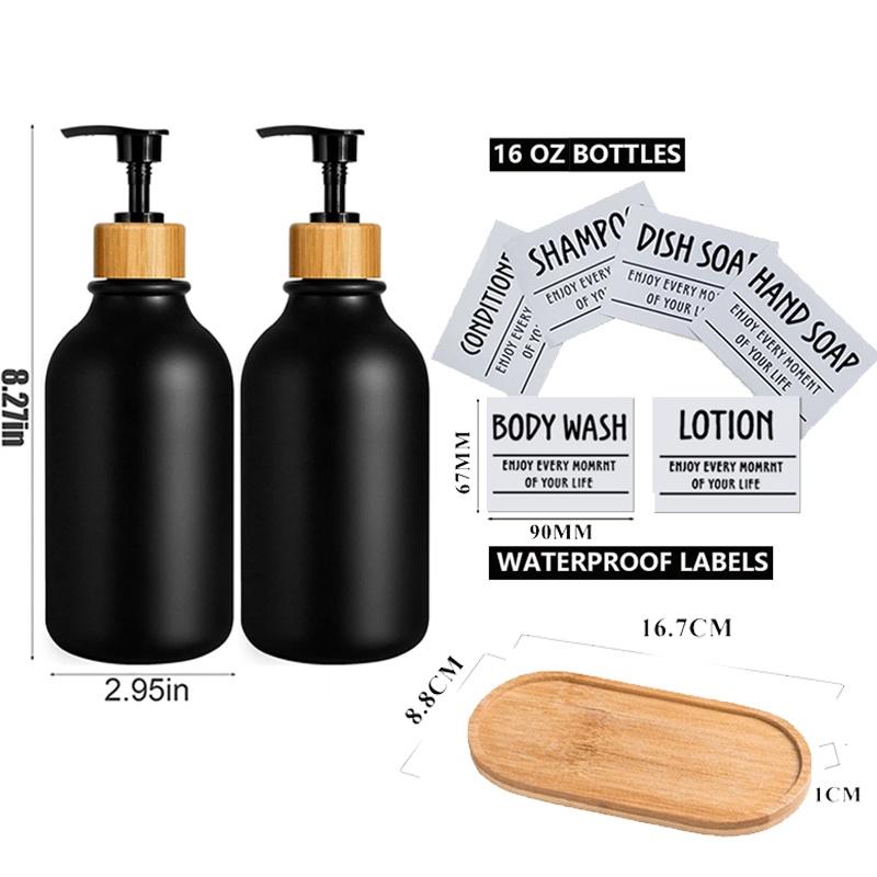 Дозатор для мыла на 500 мл, бамбуковый насос и лоток для мыла, набор дозаторов для мыла, дозатор мыла для рук, дозатор лосьона с 6 этикетками