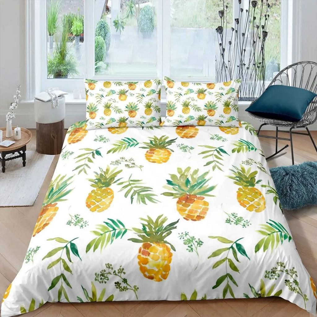 Pineapple black gold quilt cover Down quilt cover 3D digital printing kit Bedroom bedding set Three-piece set