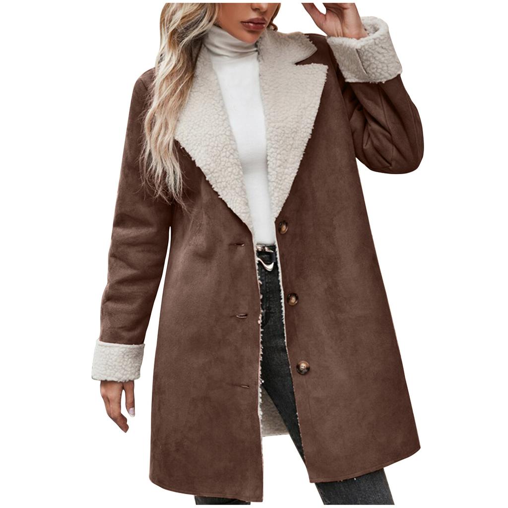 Ladies' Fashionable Long Sleeved Lapel Thickened Warm Plush Solid Color Jacket