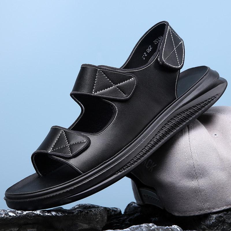 2024 Новые Летние Мужские Высококачественные Популярные Пляжные Туфли из Коровьей Кожи Мужские Повседневные Нескользящие Черные Белые Сандалии с Двойной Пряжкой