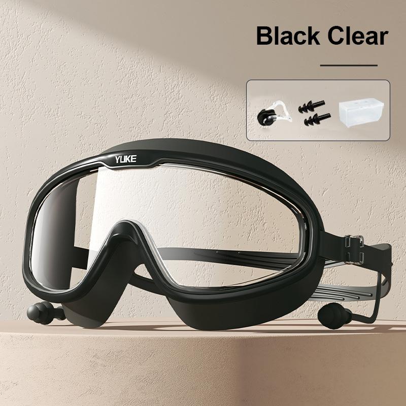 Профессиональные очки для плавания в большой оправе с затычками для ушей, противотуманные очки с широким обзором для подводного плавания, очки для плавания для мальчиков и девочек, очки для бассейна, пляжа, водонепроницаемые очки