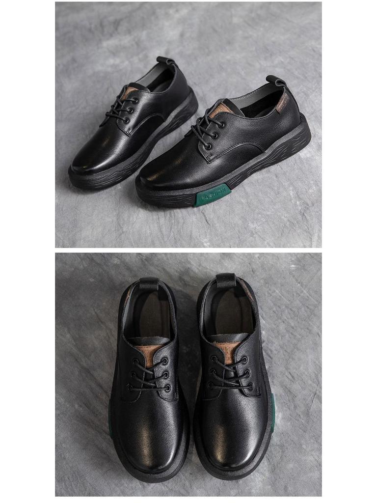 Женские кожаные туфли со шнуровкой и глубоким вырезом - Mori Girl Style