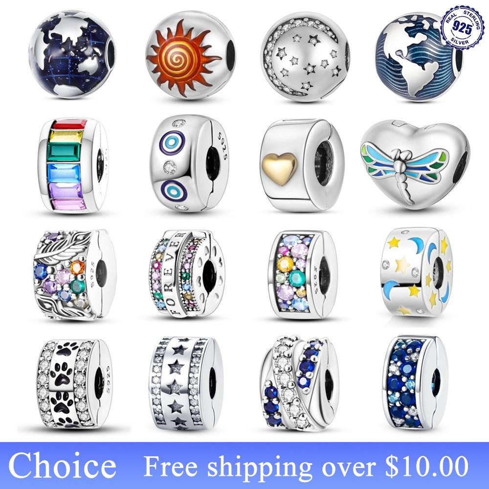 PANPOKI SS925 Sterling Silver Fixed Clip Stopper Beads Fit Bracelets Necklace NEW Luxury Women Gift DIY Jewelry Making