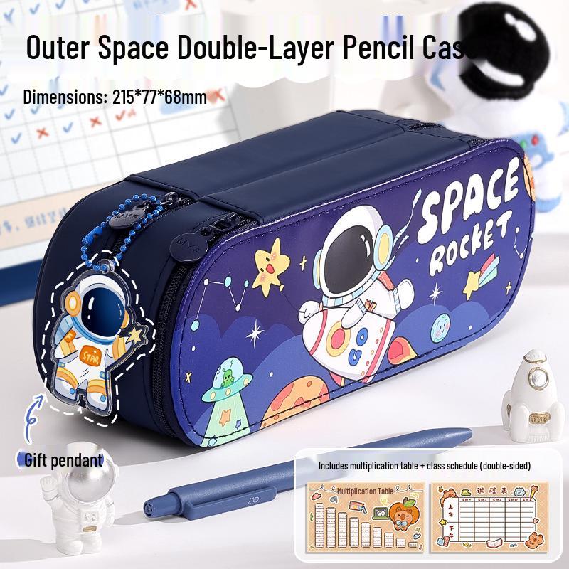 Large Double-Layer Cartoon Pencil Case - Cute Multi-Layer Stationery Box for Primary School Students