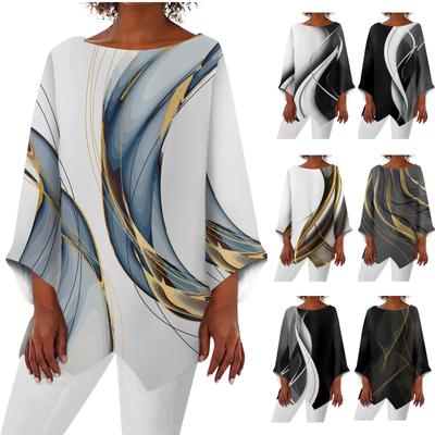 Жен. Рубашка Блуза Графика Бабочка Асимметричный принт Длинный рукав На каждый день Повседневные Классический Круглый вырез Футболка Верх