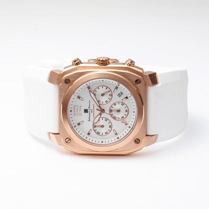 [Salvatore Marra] Men's Chronograph Watch, Analog Quartz, White, Pink Gold x White