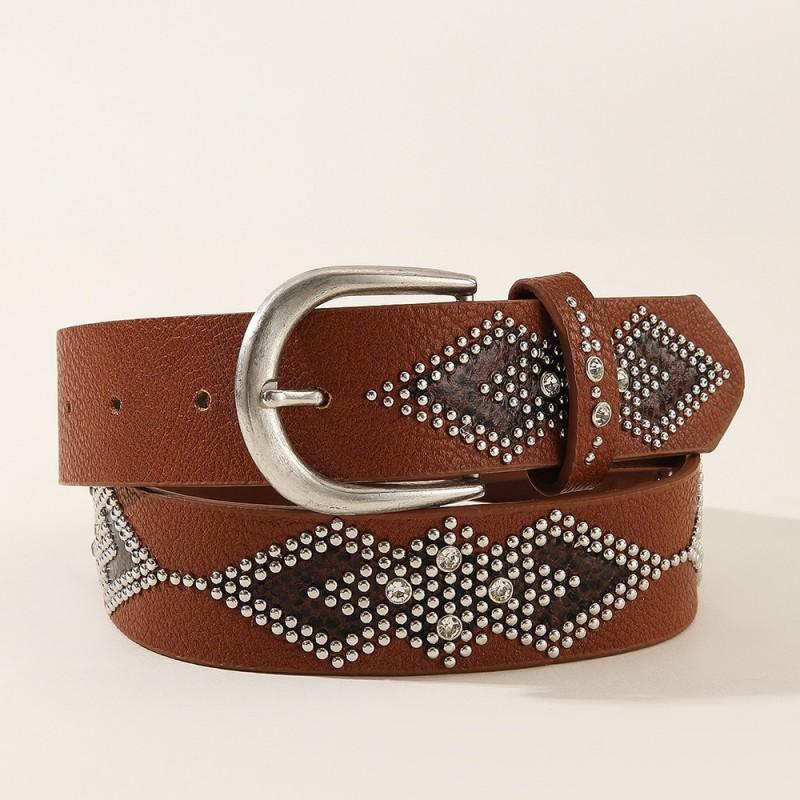 Womens Punk Belt 2026 American Vintage Snake Studded Pearl Rhinestone PU Leather Waistband