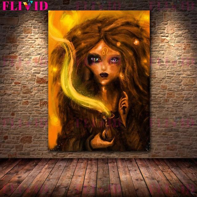 Искусство ведьмы и луны, печать плакатов, летающая ведьма, метла, настенное искусство, полнолуние, ведьма и бутылка с заклинаниями, холст, искусство