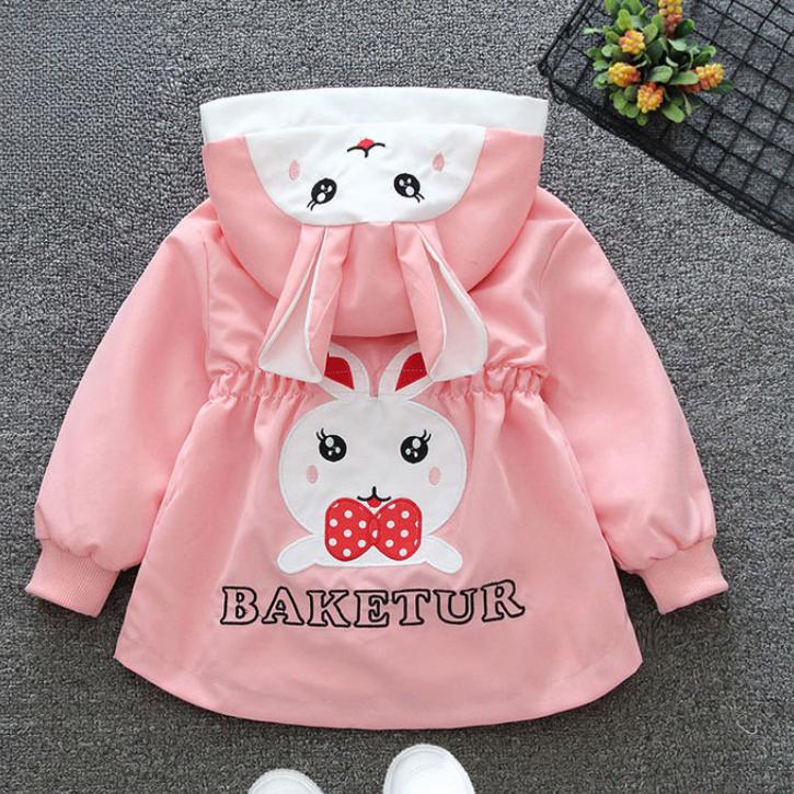 Детская одежда для девочек, куртка на весну и осень, ветровка с капюшоном и рисунком кролика, весеннее пальто, куртка, кардиган