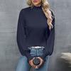 Women's Fashionable Round Neck Long Sleeved Solid Color Loose Shirt Top
