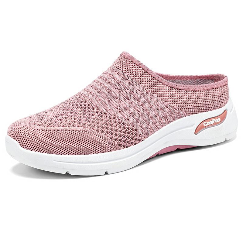 Mom Shoes for Women In Summer New Half-slippers Soft Sole One-foot Lazy Shoes Mesh Casual Shoes Breathable Shallow Mouth Shoes