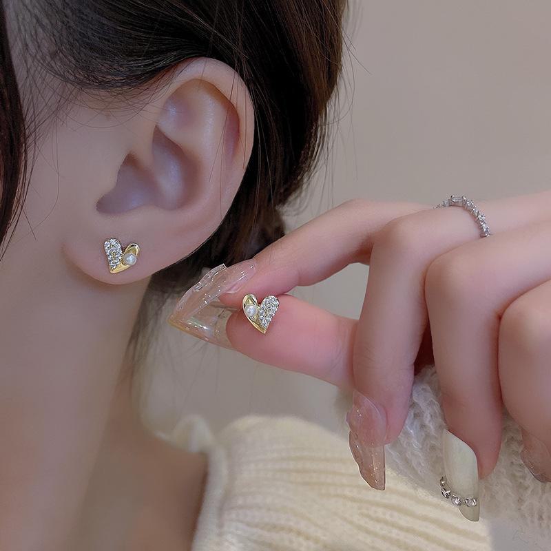 Серьги из серебра 925 пробы с микроинкрустацией персикового жемчуга в форме сердца — универсальный, милый, простой дизайн для женщин