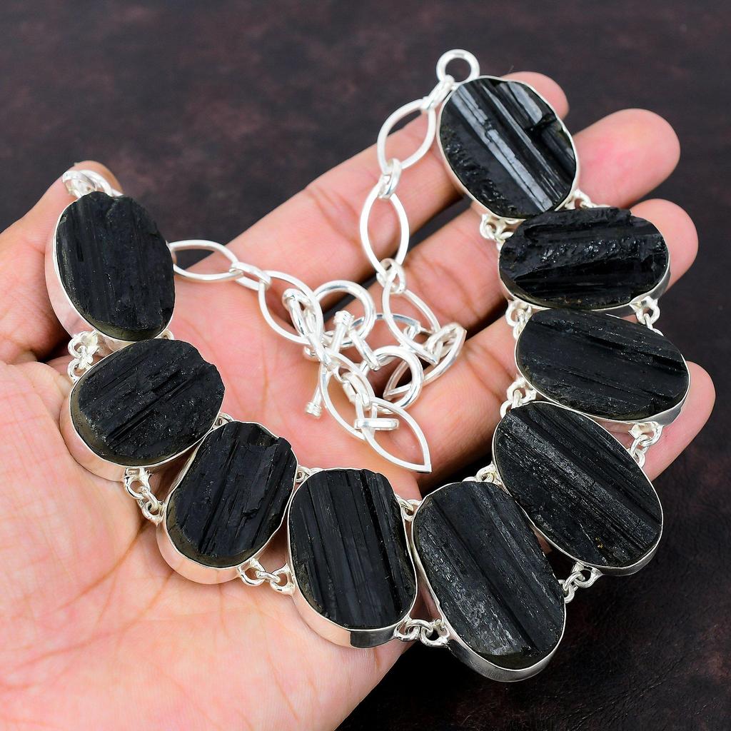 Ожерелье из черного турмалина с грубым драгоценным камнем, ожерелье из стерлингового серебра 925 пробы, регулируемая цепочка, ожерелье ручной работы, новые ювелирные изделия, подарок на годовщину