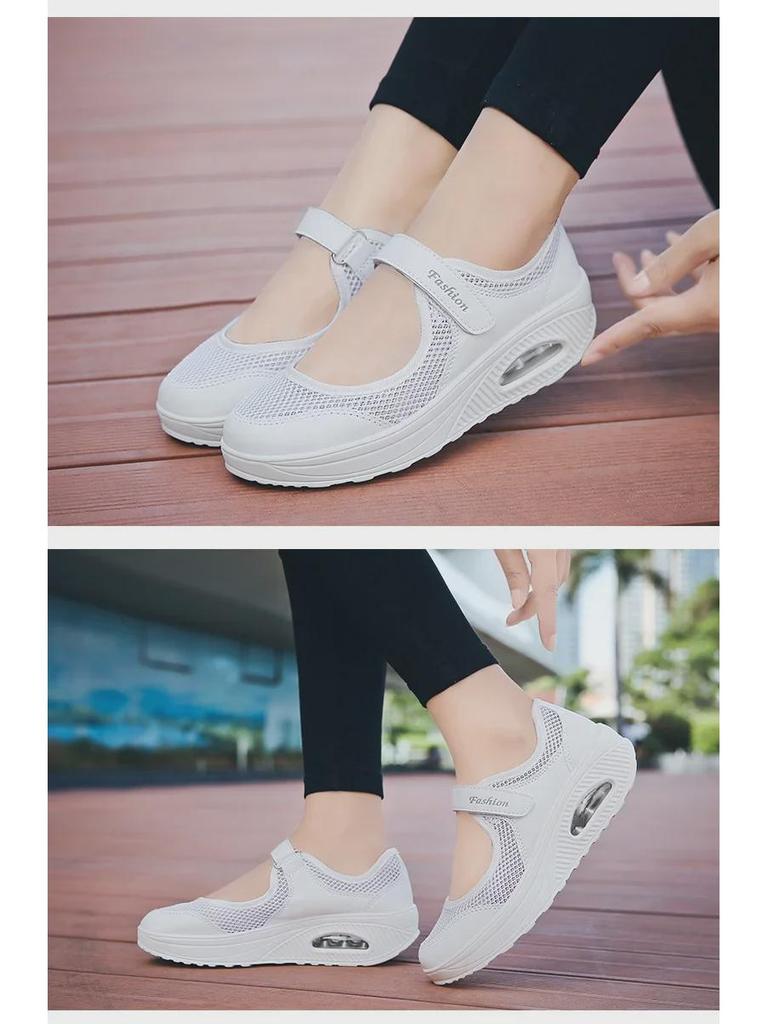 Женские легкие сетчатые кроссовки с воздушной подушкой и липучками 2023 года — однотонные, с неглубоким вырезом