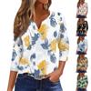 Women's T Shirt Tee Print Button 3/4 Sleeve Daily Weekend Fashion Basic V- Neck Regular Top