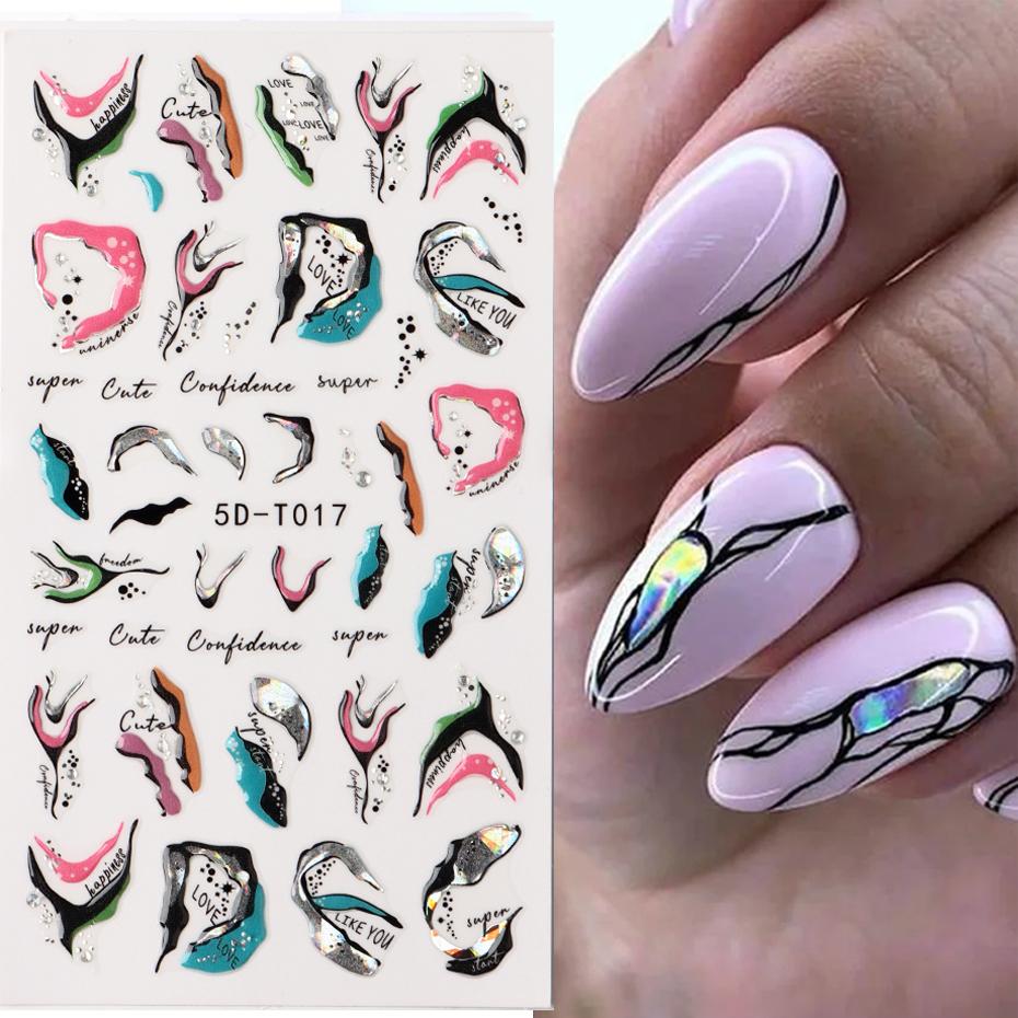5D дизайн ногтей DIY маникюрный декор ползунки с рельефной гравировкой и тиснением наклейки для ногтей наклейка для дизайна ногтей