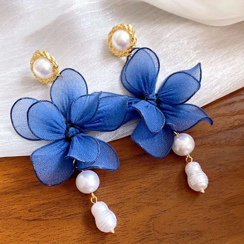 Sweet Beach Earrings Exaggerated Petals Stud Earrings Romantic Mesh Flower Dangle Earrings  Party