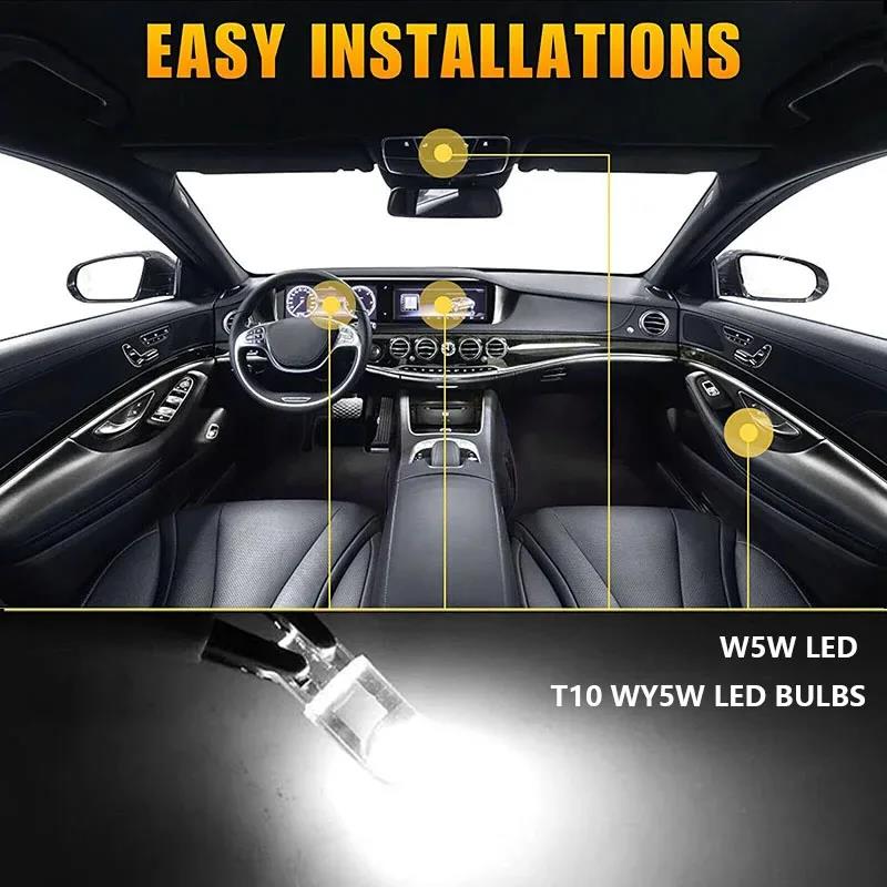 10PCS Car LED Bulb T10 W5W WY5W Signal Light White 12V Auto License Plate Lamps Reading Dome Lights Car Wedge Parking Lights Dome Lights 6