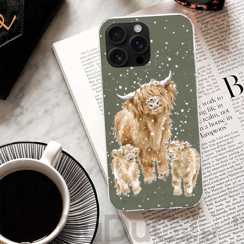 Милый чехол с шотландской коровой для iPhone 17 Air 16 16E 15 Pro Max 14 Plus 13 Mini Чехол для телефона 12 11 7 8 SE Индивидуальная печать Корпус 17 Ai