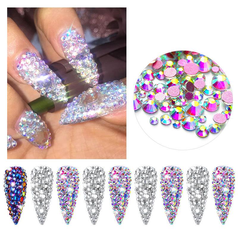 1440 шт. плоских кристаллов AB в упаковке оптом SS3-SS20 прозрачные стразы AB для дизайна ногтей