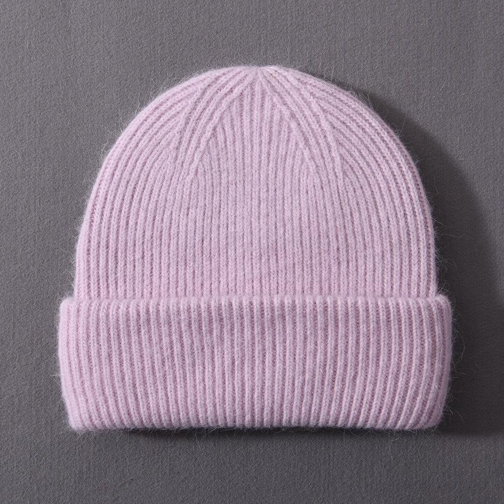 Autumn and winter solid color angora rabbit down long hair men and women pullover two refurbished color warm knitted wool hat